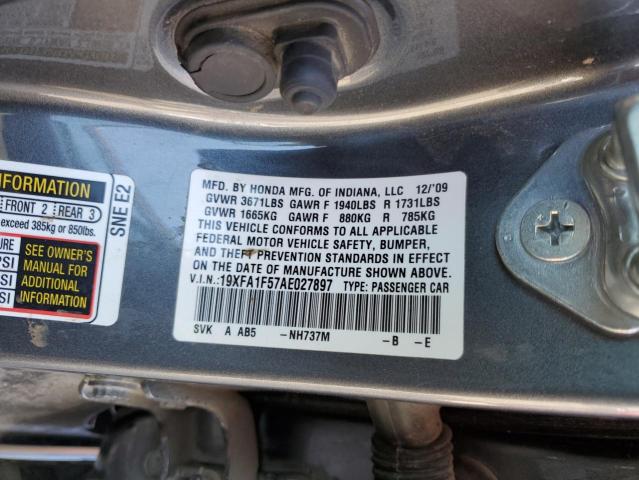 19XFA1F57AE027897 - 2010 HONDA CIVIC LX CHARCOAL photo 13