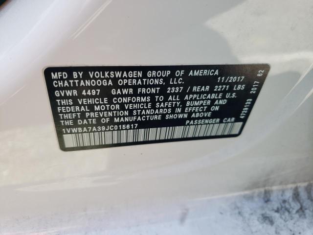 1VWBA7A39JC015617 - 2018 VOLKSWAGEN PASSAT SE WHITE photo 12