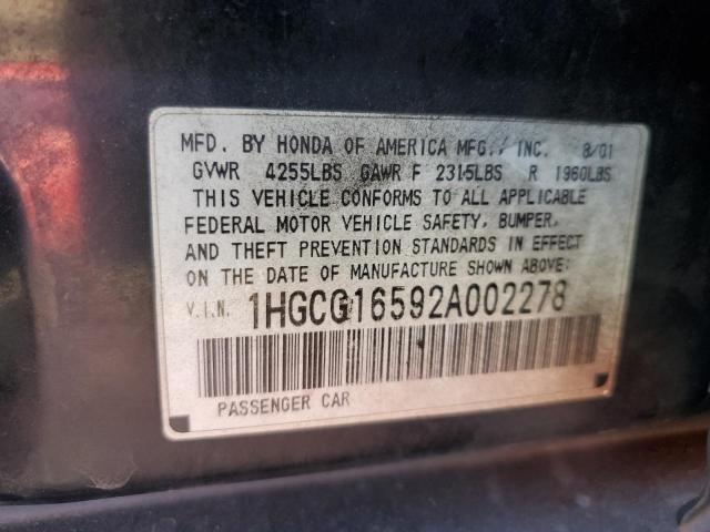 1HGCG16592A002278 - 2002 HONDA ACCORD EX BLACK photo 13