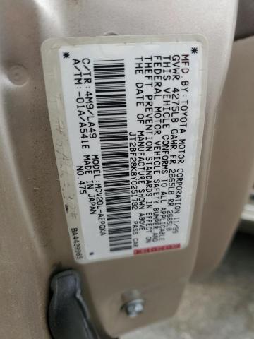 JT2BF28K8Y0251782 - 2000 TOYOTA CAMRY LE TAN photo 12