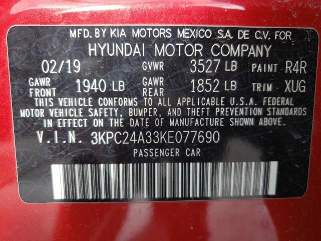 3KPC24A33KE077690 - 2019 HYUNDAI ACCENT SE RED photo 13