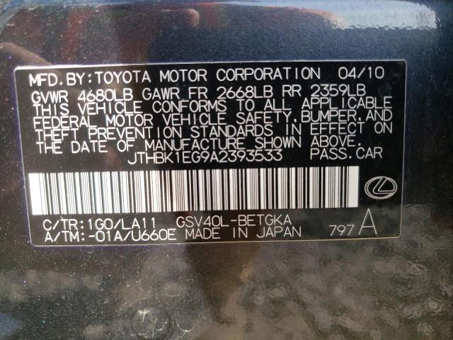 JTHBK1EG9A2393533 - 2010 LEXUS ES 350 BLACK photo 13