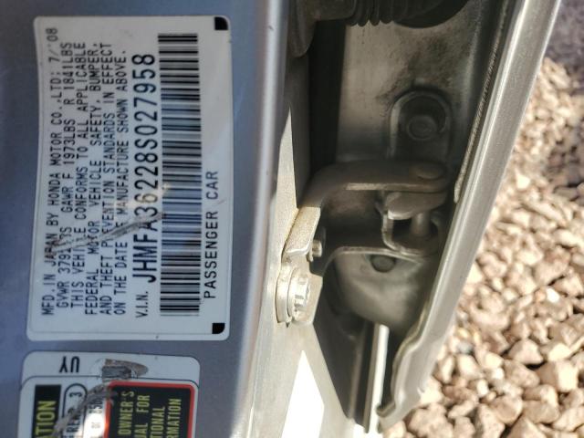 JHMFA36228S027958 - 2008 HONDA CIVIC HYBRID SILVER photo 12