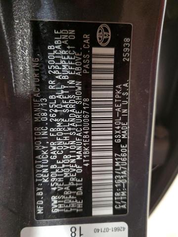 4T1BK1EB4DU067178 - 2013 TOYOTA AVALON BASE GRAY photo 12