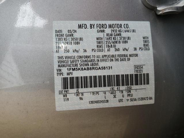 1FM5K8AB8RGA58131 - 2024 FORD EXPLORER POLICE INTERCEPTOR 银色 照片 12