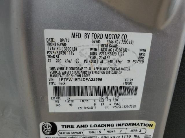 1FTFW1ET4DFA22555 - 2013 FORD F150 SUPERCREW SILVER photo 12