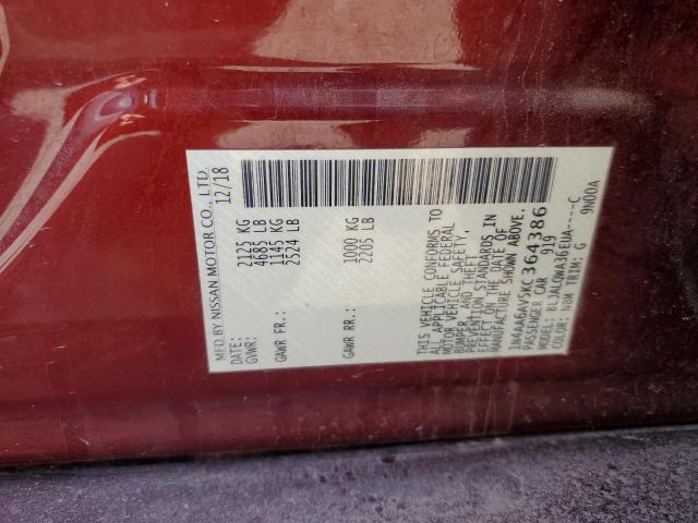 1N4AA6AV5KC364386 - 2019 NISSAN MAXIMA S RED photo 12