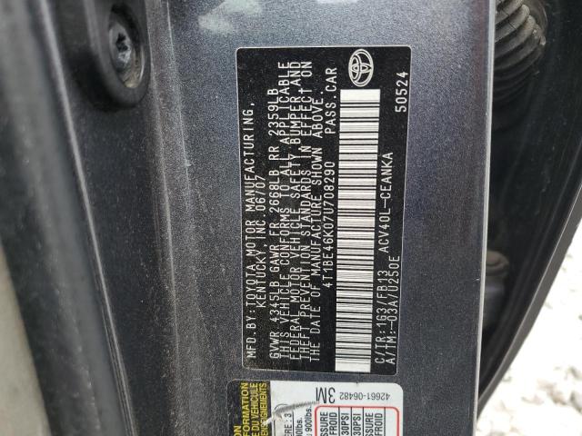 4T1BE46K07U708290 - 2007 TOYOTA CAMRY CE GRAY photo 12