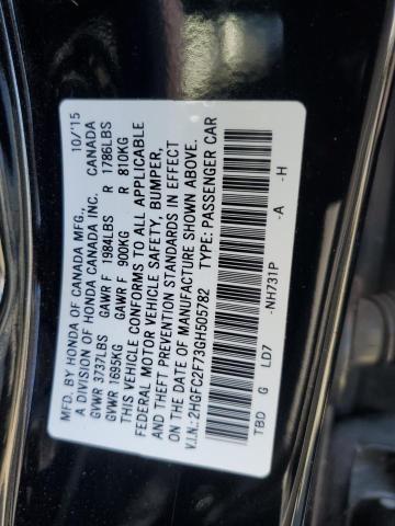 2HGFC2F73GH505782 - 2016 HONDA CIVIC EX BLACK photo 12