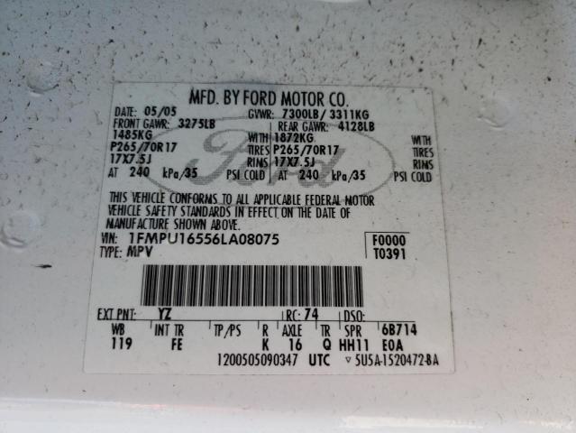 1FMPU16556LA08075 - 2006 FORD EXPEDITION XLT WHITE photo 13