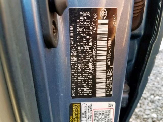 4T1BE32K34U924937 - 2004 TOYOTA CAMRY LE  photo 10