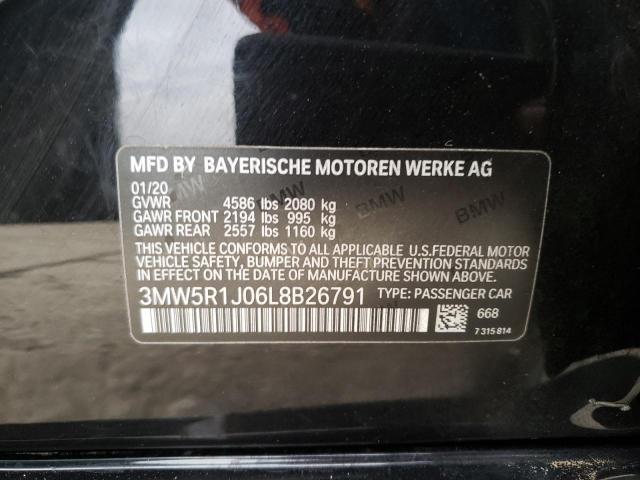 3MW5R1J06L8B26791 - 2020 BMW 330I BLACK photo 12