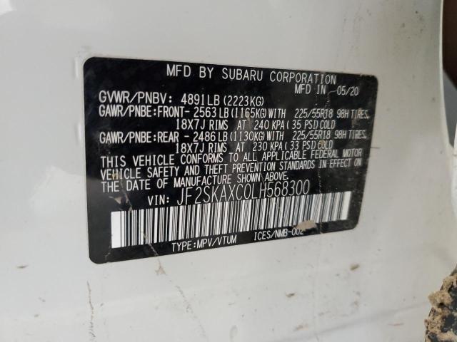 JF2SKAXC0LH568300 - 2020 SUBARU FORESTER TOURING 白色 照片 12