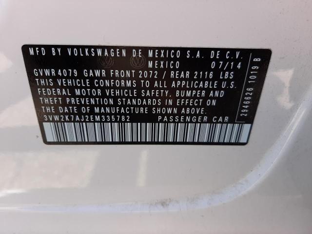 3VW2K7AJ2EM335782 - 2014 VOLKSWAGEN JETTA BASE 白色 照片 10