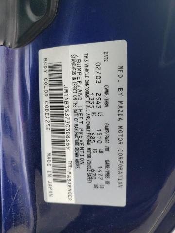 JM1NB353730308369 - 2003 MAZDA MX-5 MIATA BASE BLUE photo 12