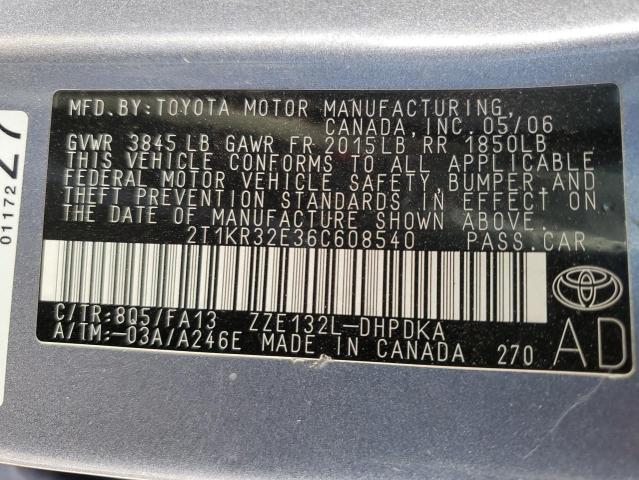 2T1KR32E36C608540 - 2006 TOYOTA COROLLA MA XR BLUE photo 12