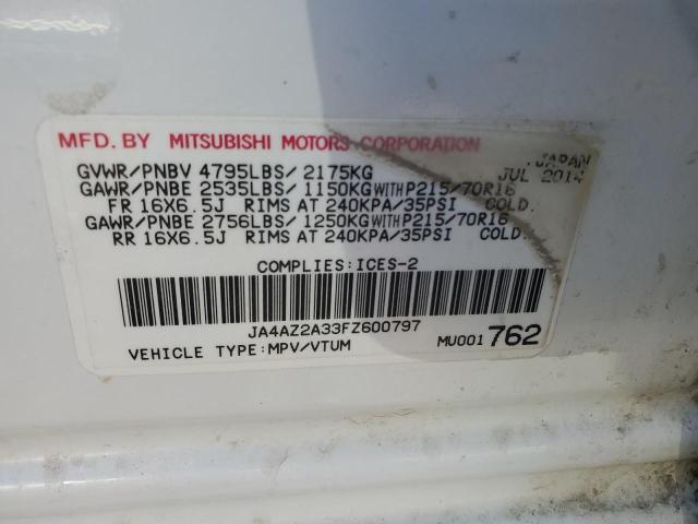 JA4AZ2A33FZ600797 - 2015 MITSUBISHI OUTLANDER ES WHITE photo 13