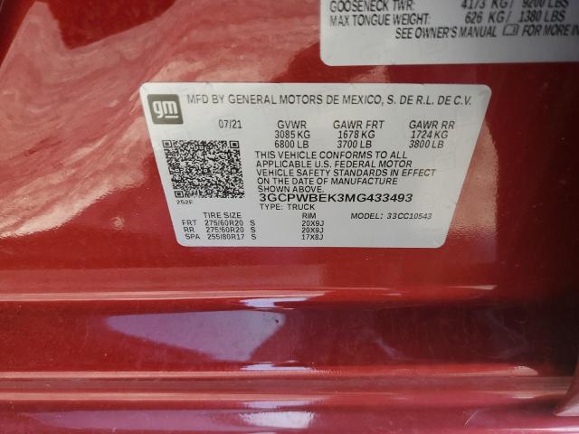 3GCPWBEK3MG433493 - 2021 CHEVROLET SILVERADO C1500 CUSTOM RED photo 12