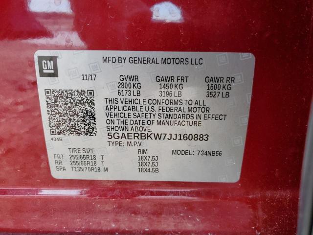 5GAERBKW7JJ160883 - 2018 BUICK ENCLAVE ESSENCE RED photo 13