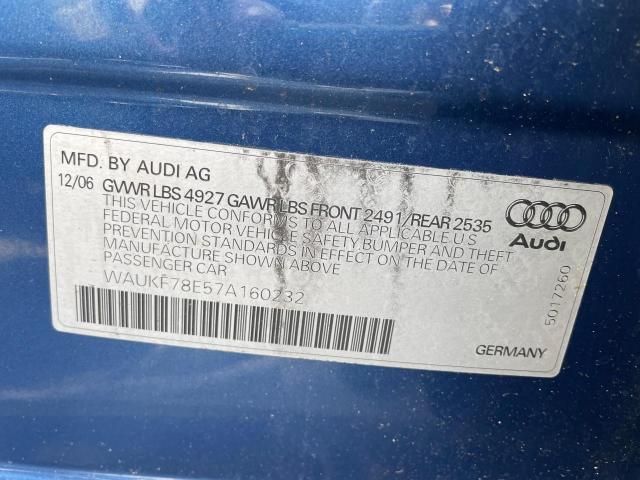 WAUKF78E57A160232 - 2007 AUDI A4 2.0T AVANT QUATTRO BLUE photo 10