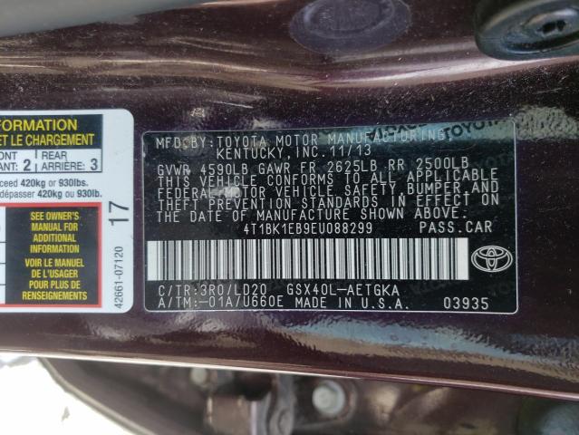 4T1BK1EB9EU088299 - 2014 TOYOTA AVALON BASE 栗色 照片 10