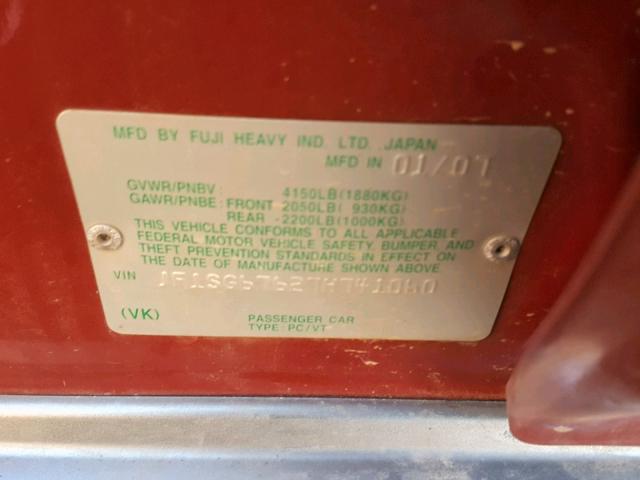 JF1SG67627H741060 - 2007 SUBARU FORESTER 2.5X LL BEAN  photo 10