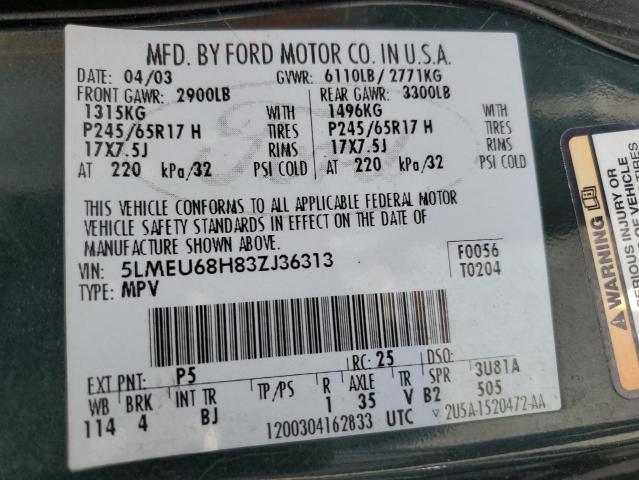 5LMEU68H83ZJ36313 - 2003 LINCOLN AVIATOR მწვანე ფოტო 14