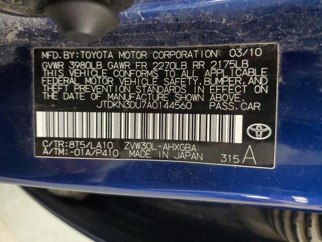 JTDKN3DU7A0144560 - 2010 TOYOTA PRIUS BLUE photo 12