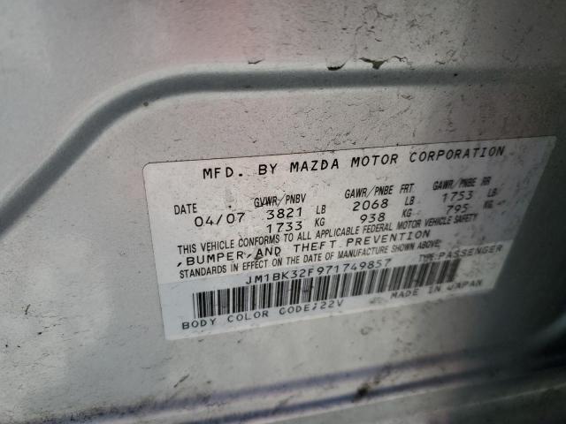 JM1BK32F971749857 - 2007 MAZDA 3 I SILVER photo 12