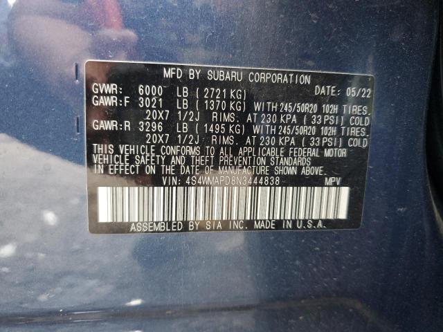 4S4WMAPD8N3444838 - 2022 SUBARU ASCENT LIMITED BLUE photo 13