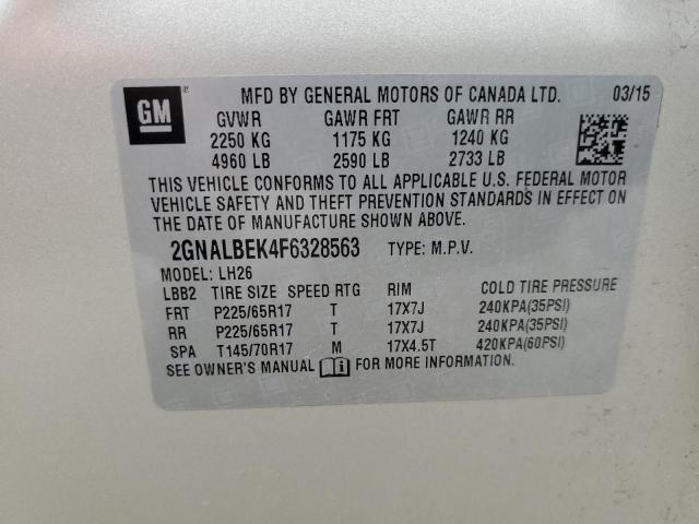 2GNALBEK4F6328563 - 2015 CHEVROLET EQUINOX LT SILVER photo 13