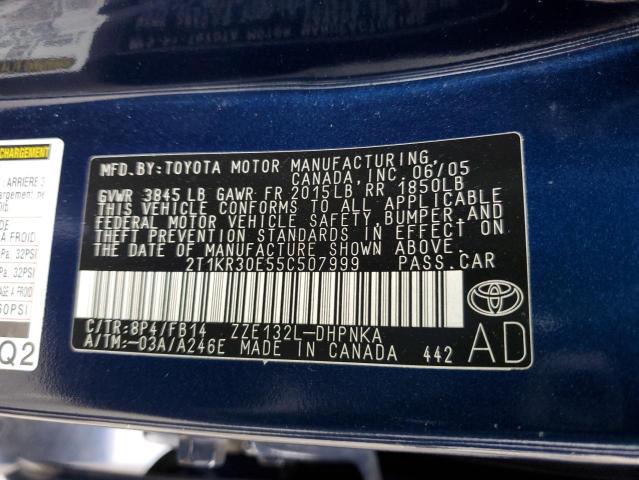 2T1KR30E55C507999 - 2005 TOYOTA COROLLA MA XR BLUE photo 13