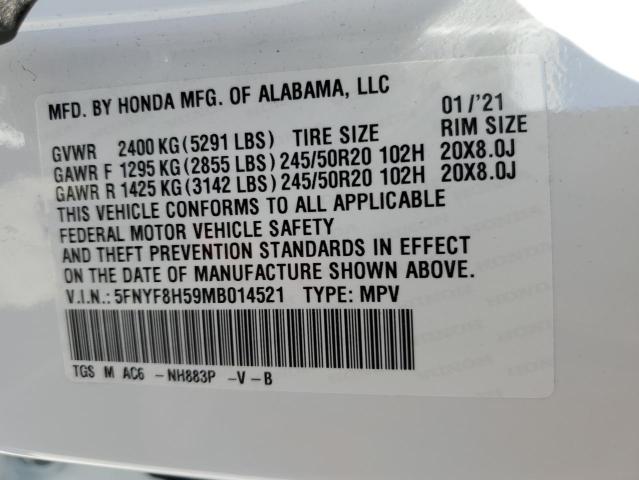 5FNYF8H59MB014521 - 2021 HONDA PASSPORT EXL Blanco foto 13