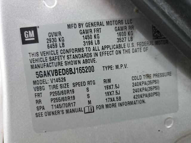 5GAKVBED8BJ165200 - 2011 BUICK ENCLAVE CXL SILVER photo 13