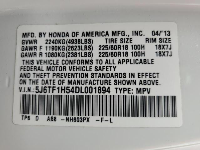 5J6TF1H54DL001894 - 2013 HONDA CROSSTOUR EXL თეთრი ფოტო 12