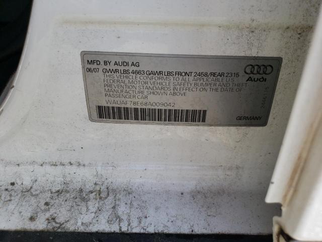 WAUAF78E68A009042 - 2008 AUDI A4 2.0T WHITE photo 12