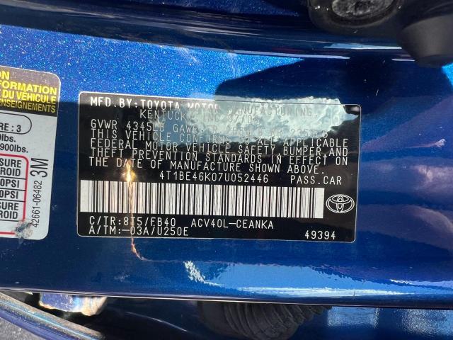 4T1BE46K07U052446 - 2007 TOYOTA CAMRY CE BLUE photo 10