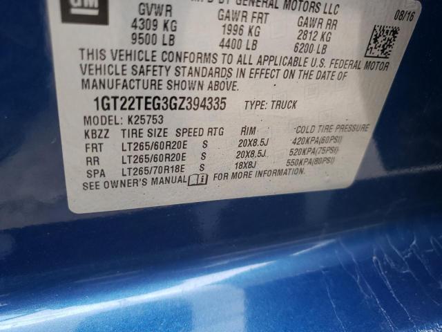 1GT22TEG3GZ394335 - 2016 GMC SIERRA K2500 SLT BLUE photo 12