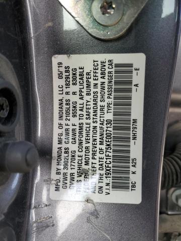 19XFC1F75KE007130 - 2019 HONDA CIVIC EXL 灰色 照片 14