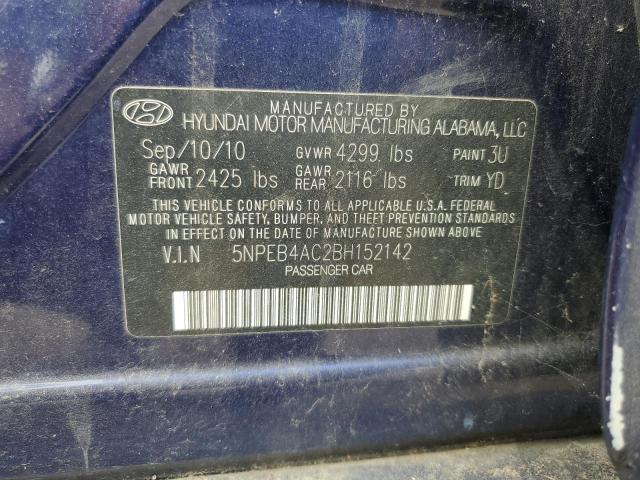 5NPEB4AC2BH152142 - 2011 HYUNDAI SONATA GLS BLUE photo 12