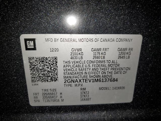 2GNAXTEV1M6137684 - 2021 CHEVROLET EQUINOX LT GRAY photo 13