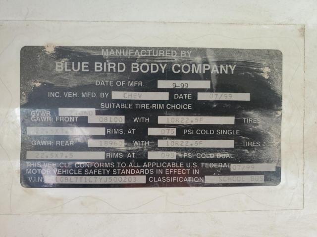 1GBL7T1C7YJ500203 - 2000 CHEVROLET B-SERIES B7T042 黄色 照片 10