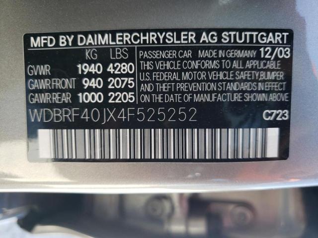 WDBRF40JX4F525252 - 2004 MERCEDES-BENZ C 230K SPORT SEDAN GRAY photo 10