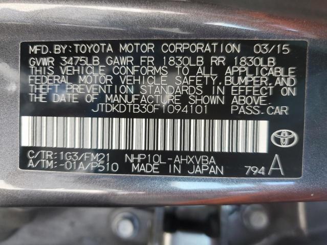 JTDKDTB30F1094101 - 2015 TOYOTA PRIUS C GRAY photo 12