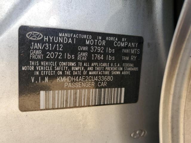 KMHDH4AE2CU433680 - 2012 HYUNDAI ELANTRA GLS SILVER photo 12