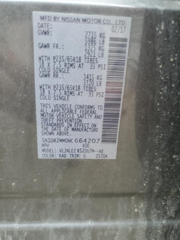 5N1DR2MM0HC664207 - 2017 NISSAN PATHFINDER S Szary zdjęcie 13