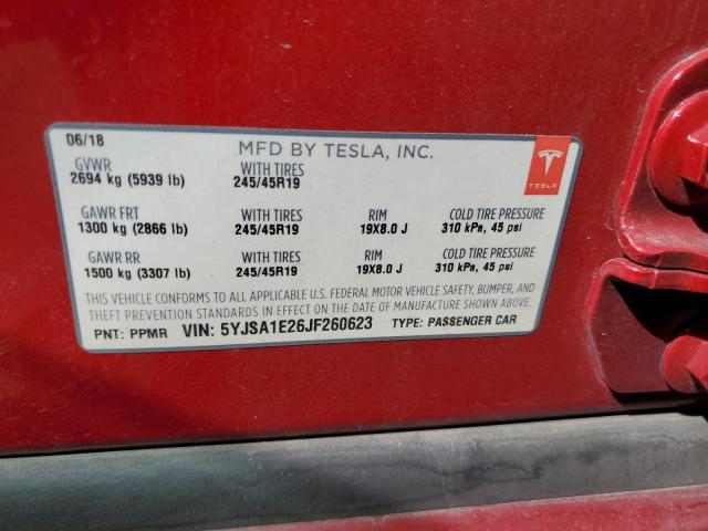 5YJSA1E26JF260623 - 2018 TESLA MODEL S RED photo 12