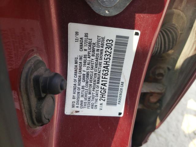 2HGFA1F63AH532303 - 2010 HONDA CIVIC LX-S برغندي صورة 12