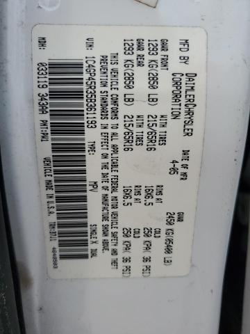 1C4GP45R35B361193 - 2005 CHRYSLER TOWN & COU თეთრი ფოტო 13