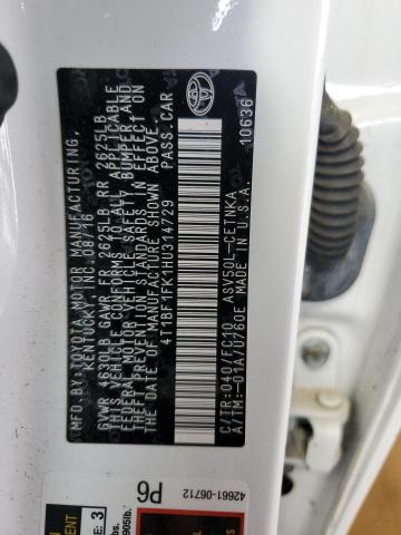 4T1BF1FK1HU314729 - 2017 TOYOTA CAMRY LE WHITE photo 12